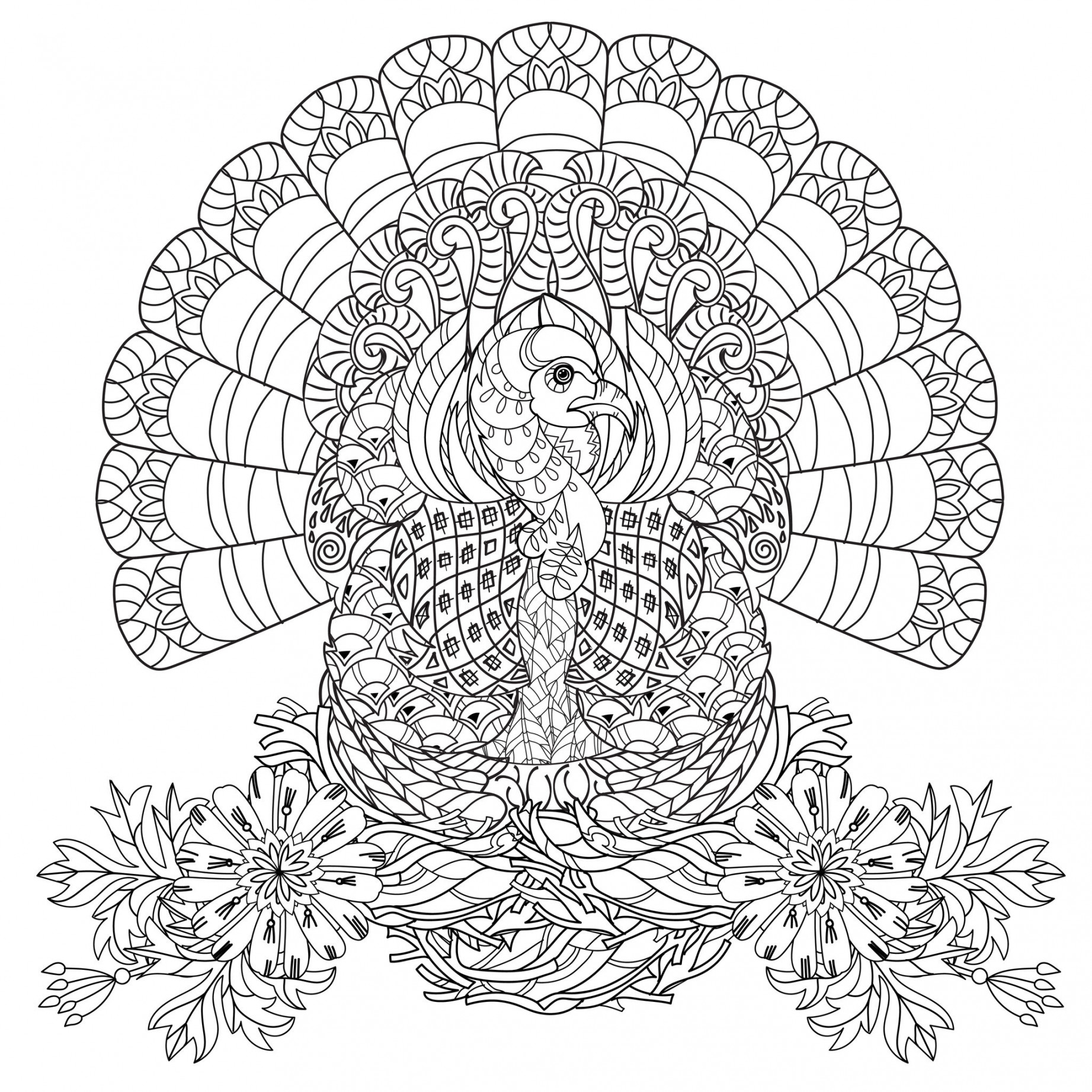 Thanksgiving turkey - Thanksgiving Adult Coloring Pages