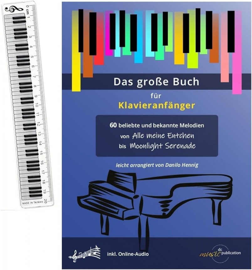 The Large Book for Piano Beginners with Keyboard Ruler - Piano Notes for  Beginners with  Popular Melodies from Alle meine Duck to Moonlight  Serenade