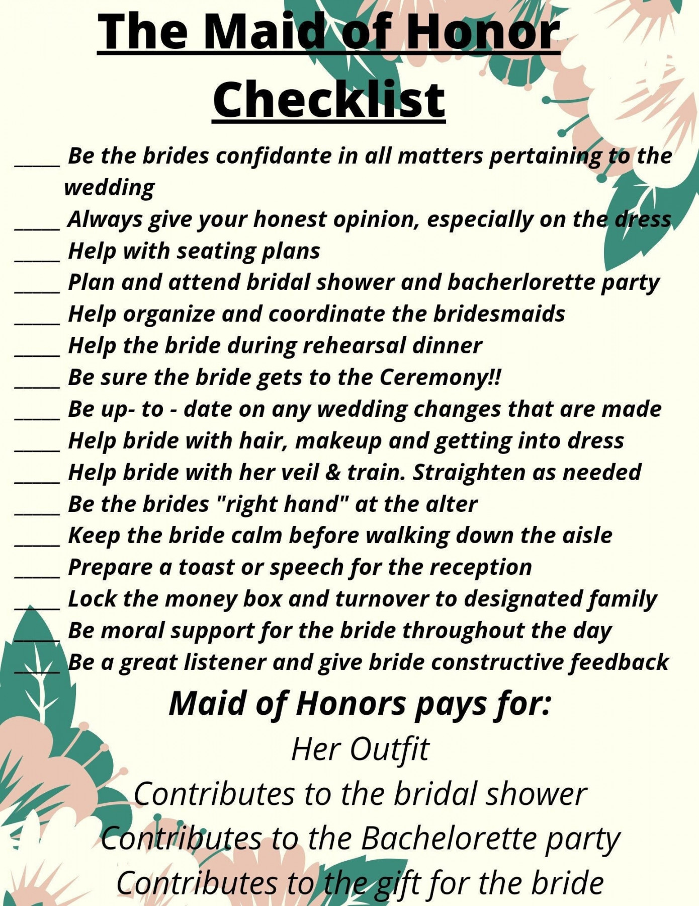 The Maid of Honor Checklist - Etsy