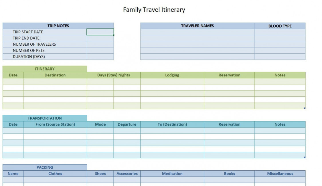 Travel Itinerary Excel Template - Etsy