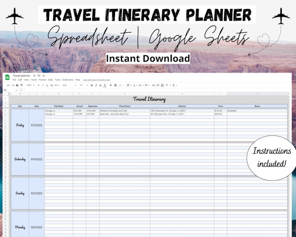 Travel Itinerary Template Google Sheets Vacation Planner Travel