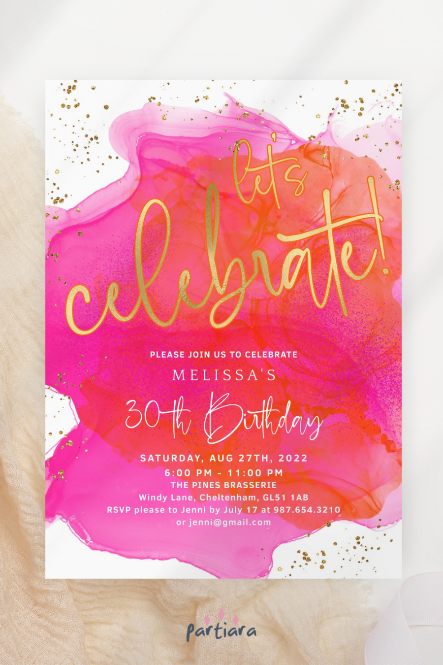 Tropical Brunch Party Invitation Editable Pink Orange Gold - Etsy