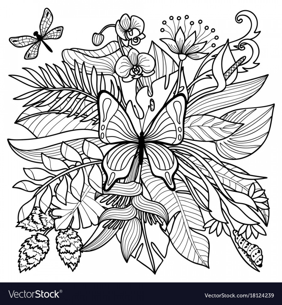 Tropical coloring page Royalty Free Vector Image