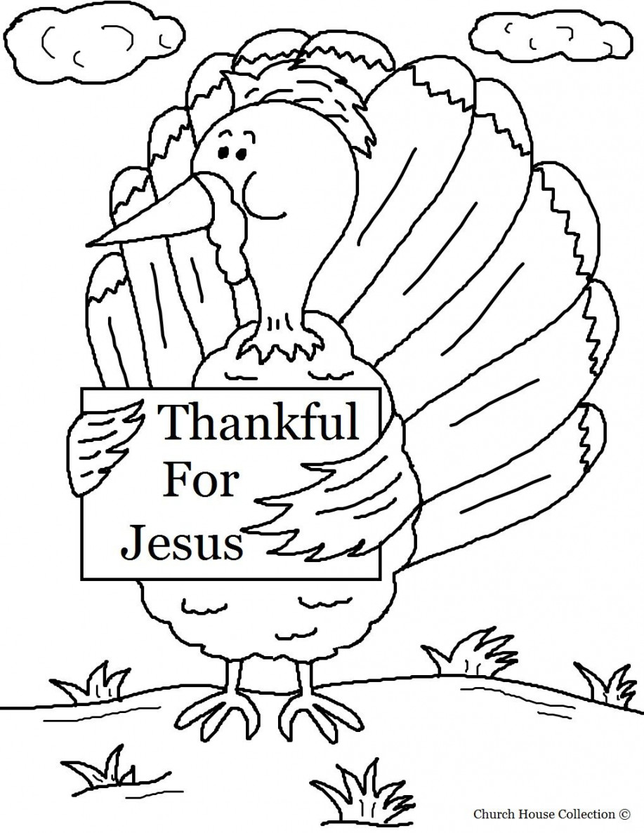 Turkey Holding Sign "Thankful For Jesus" Coloring Page  Sunday