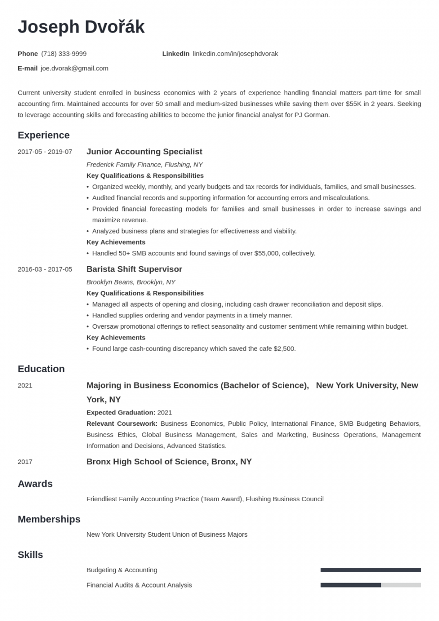 Undergraduate College Student Resume Template & Guide