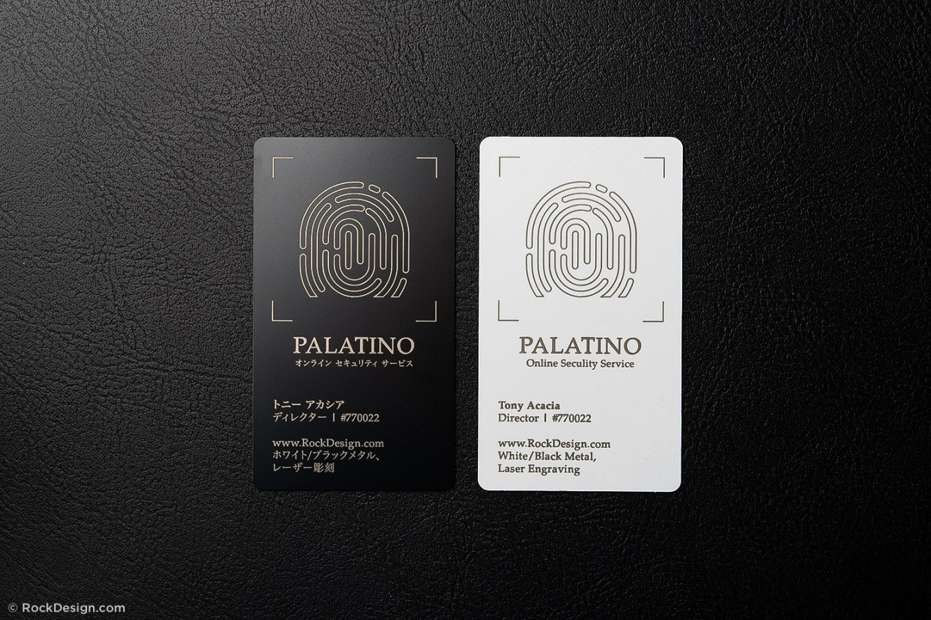 Unique bilingual black and white business card template - Palatino