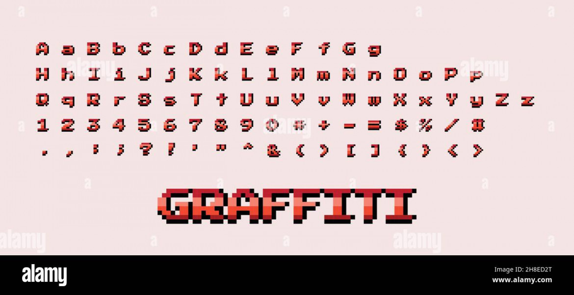 Vector pixel art  bit style graffiti abc alphabet capital