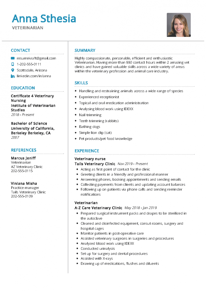 Veterinarian Resume Sample   Writing Tips - ResumeKraft