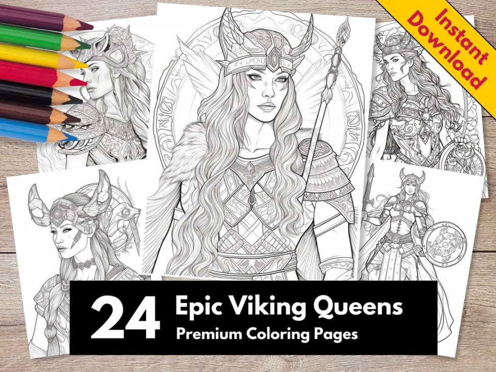 Viking Queen Coloring Pages Bundle Premium Digital - Etsy