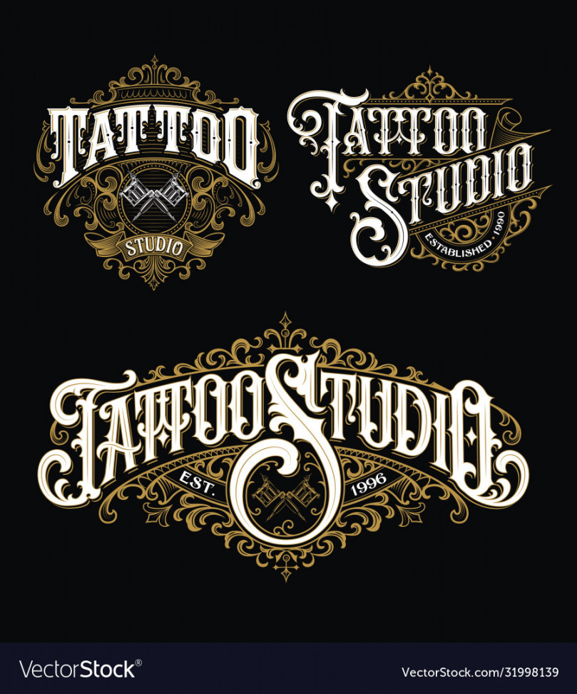 Vintage tattoo lettering logo set Royalty Free Vector Image