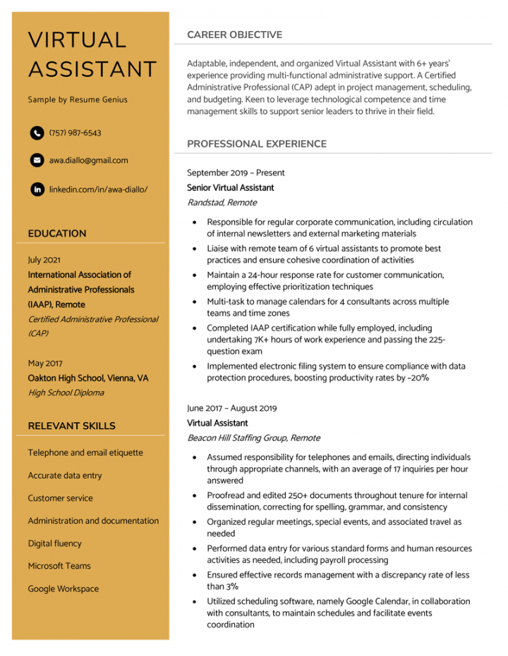 Virtual Assistant Resume - Example &  Skills to List