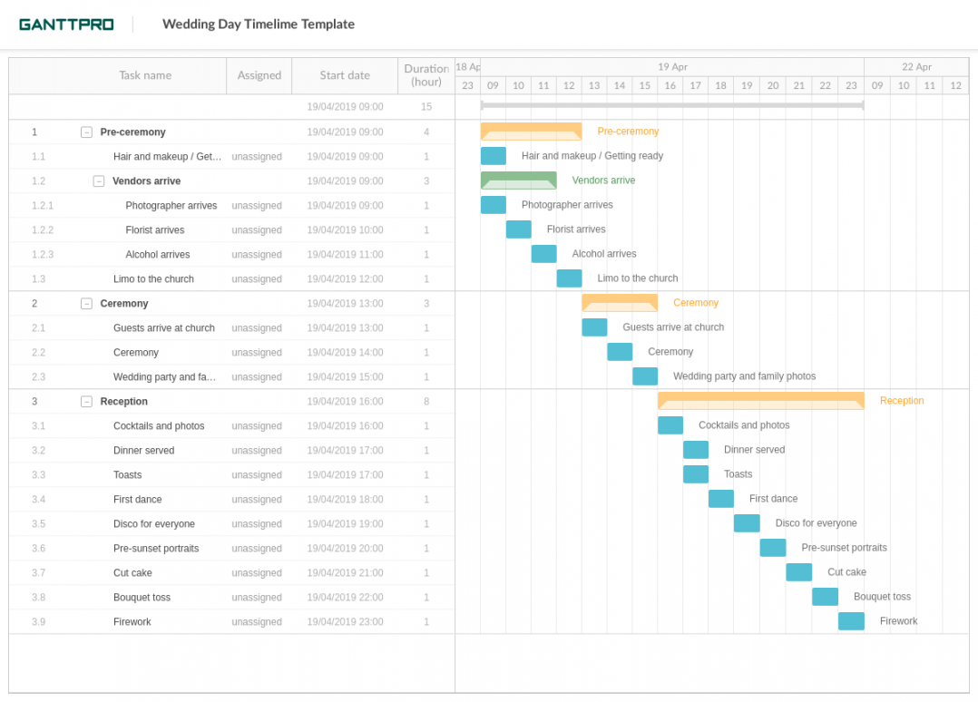 Wedding day timeline template  Excel Template  Free Download