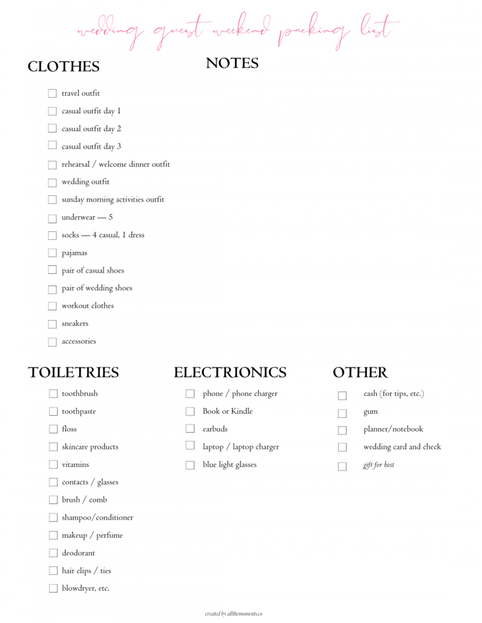 Wedding Guest Packing List - All The Moments