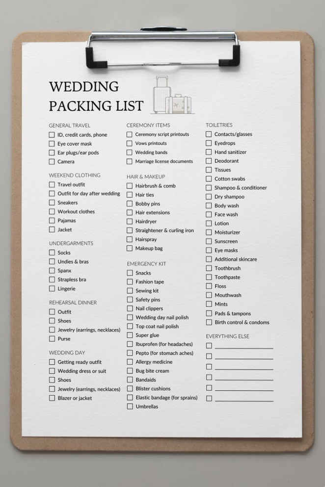 Wedding Weekend Packing List Printable Wedding Packing List - Etsy