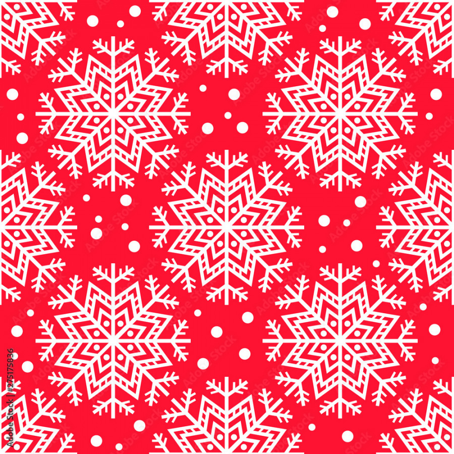 White snowflakes on red wrapping paper