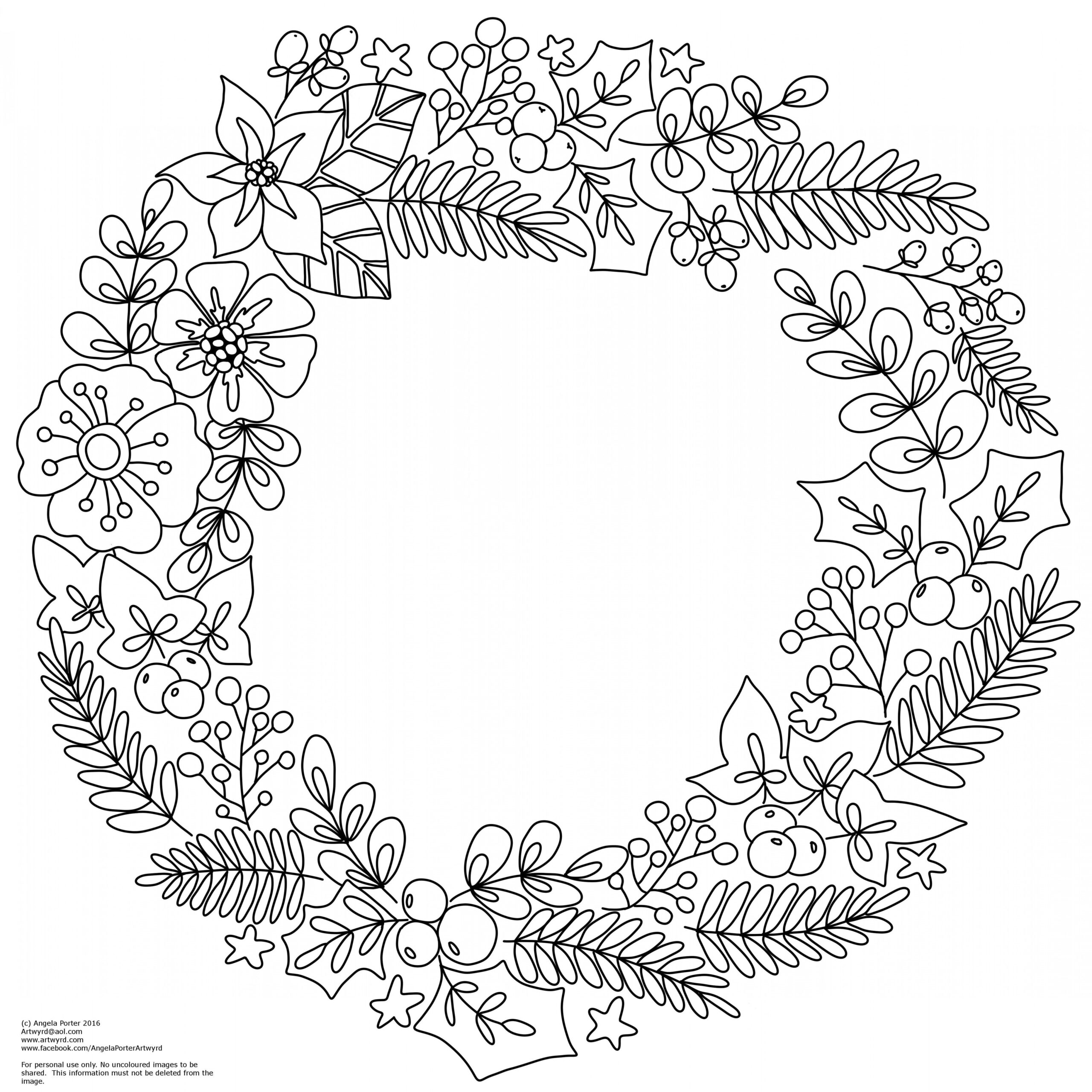 Winter/Christmas Wreath Colouring Pages  Flower coloring pages