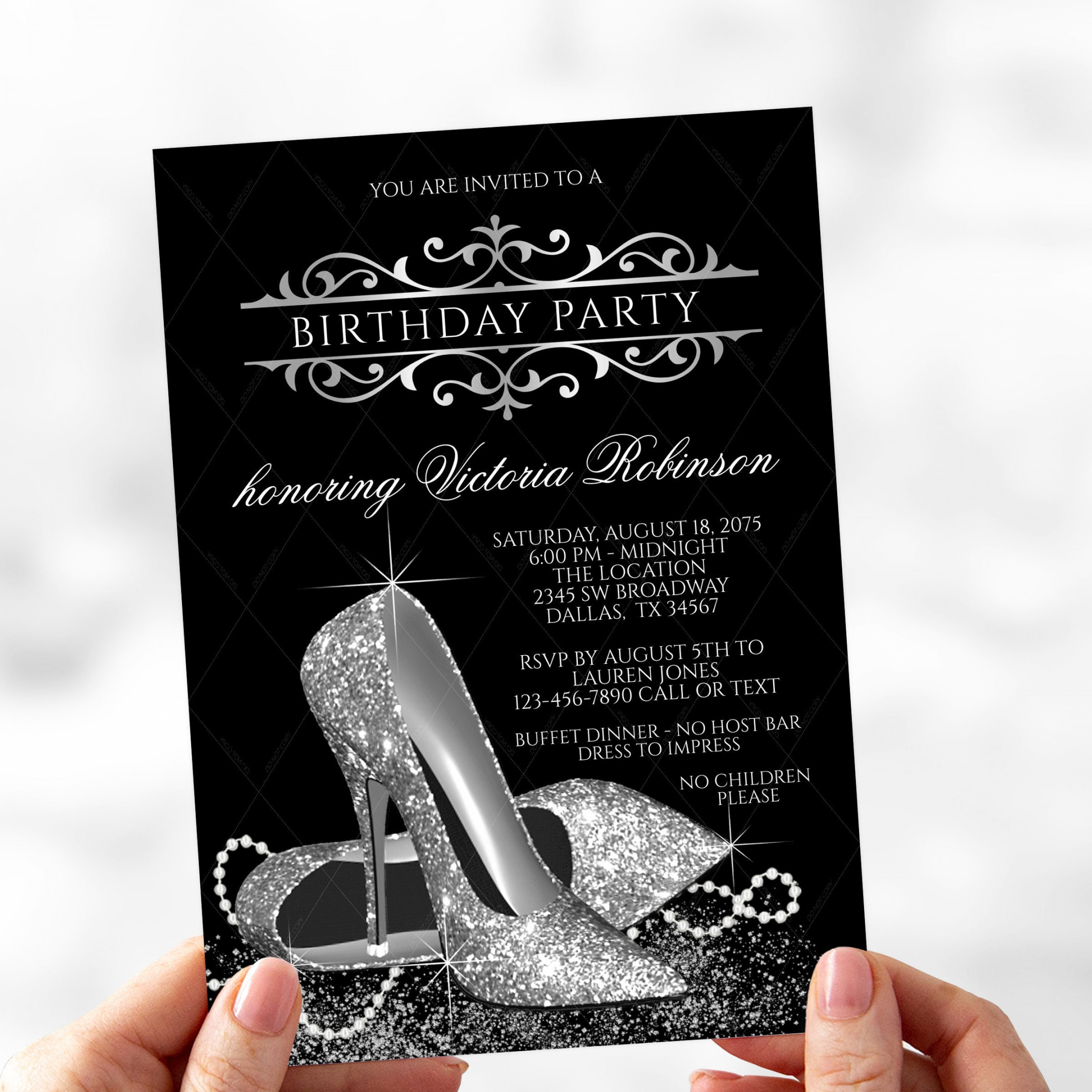 Womans Black Silver Birthday Invitationsblack Silver - Etsy Denmark