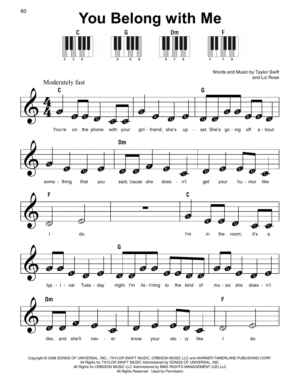 You Belong With Me Sheet Music  Taylor Swift  Super Easy Piano