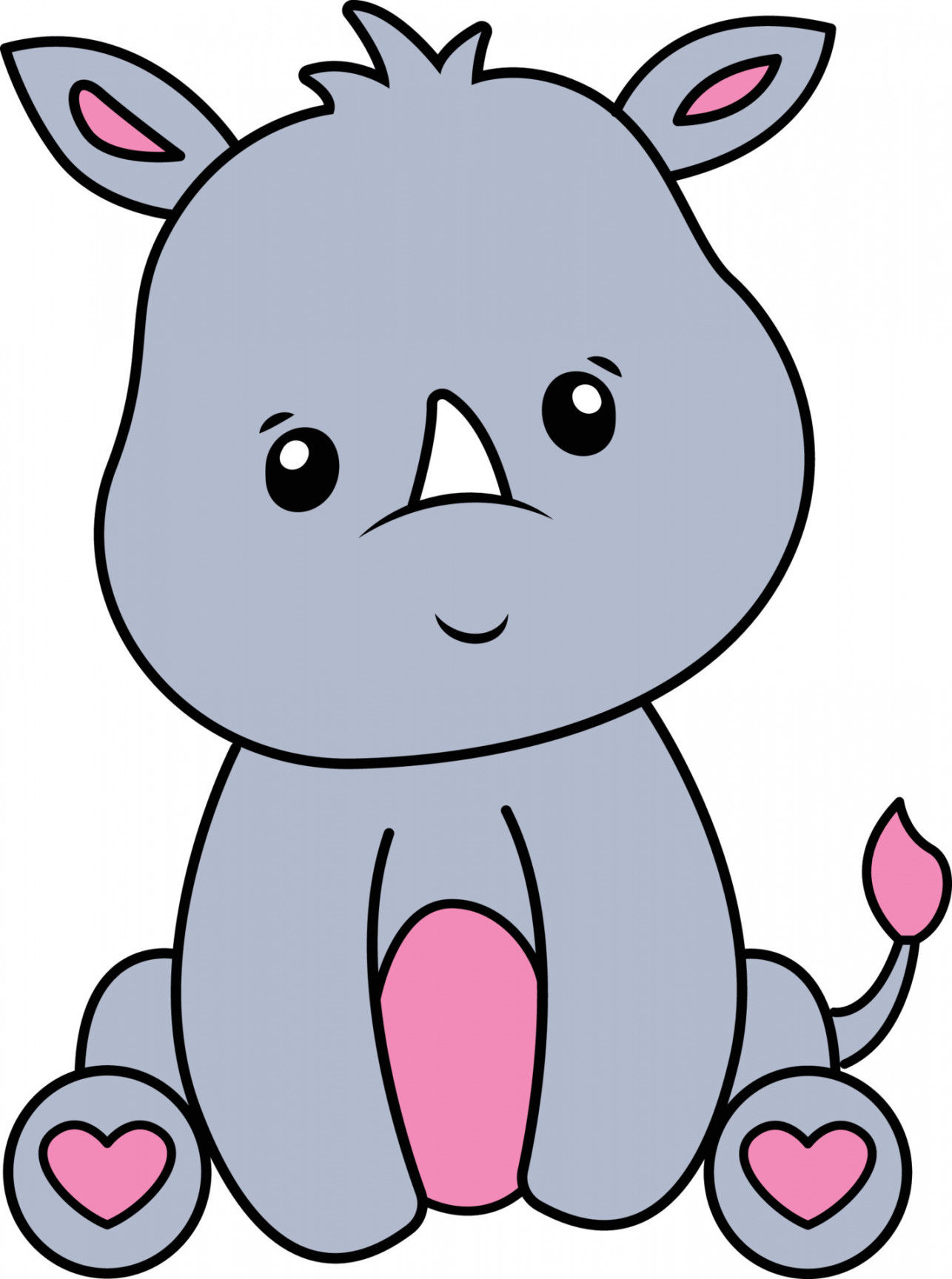 Baby Rhino Cartoon Drawing, Baby Rhino Cute Illustration Free