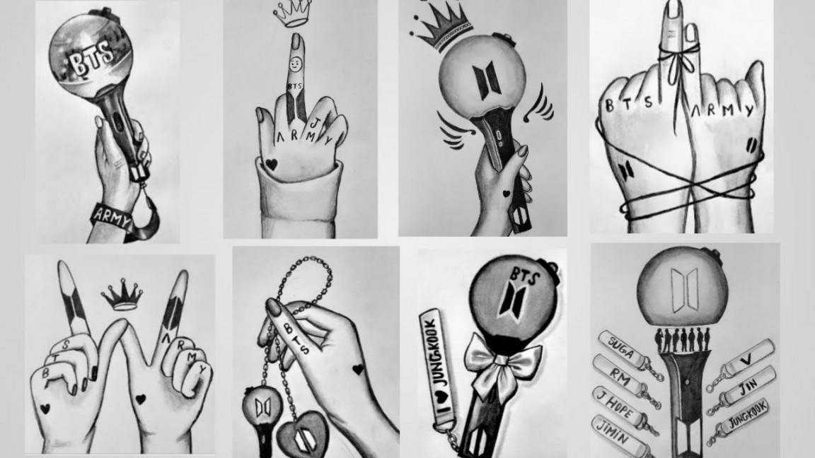 BTS ARMY BOMB DRAWING IDEAS WITH PENCIL SKETCH  BTS PENCIL SKETCH  BTS  그리기  BTS PENCIL DRAWING