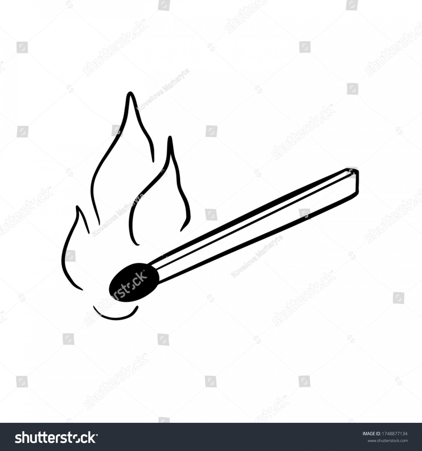 Burning Match Hand Drawn Doodle Simple Stock Vector (Royalty Free