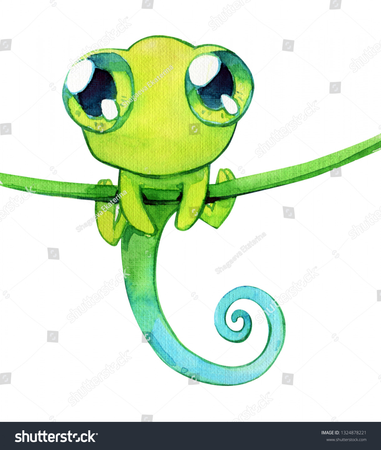 Chameleon süße kindische kawaii große Augen: Stockillustration