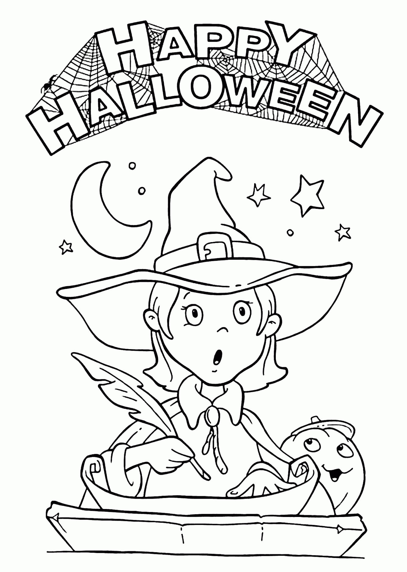 Colorful and Spooky Halloween Witch Coloring Page for Kids - Get