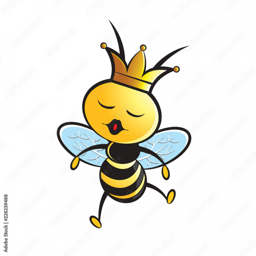 colorful cute queen bee isolated on white background Stock