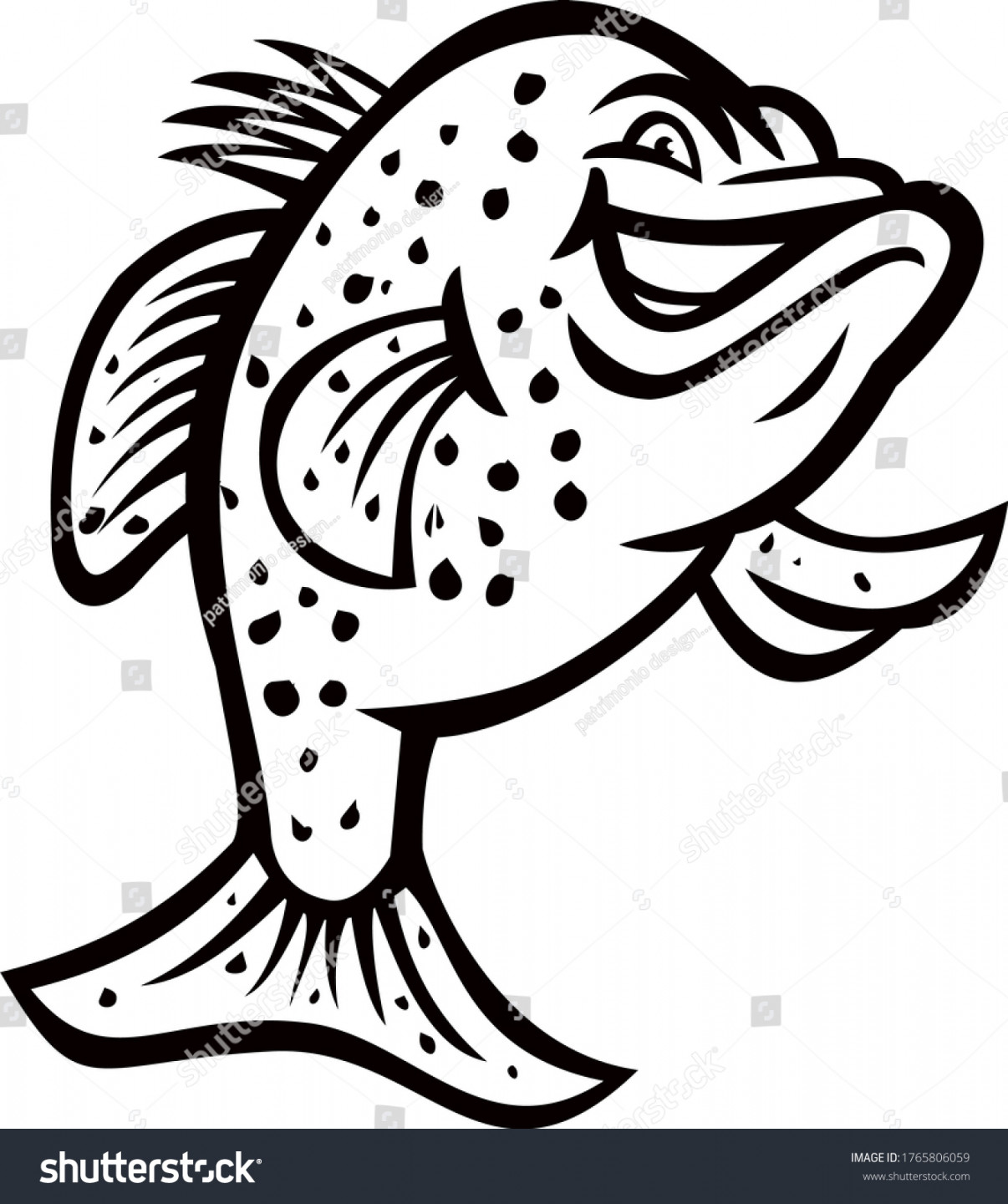 Crappie Fish Standing Mascot Black White Stock Vector (Royalty