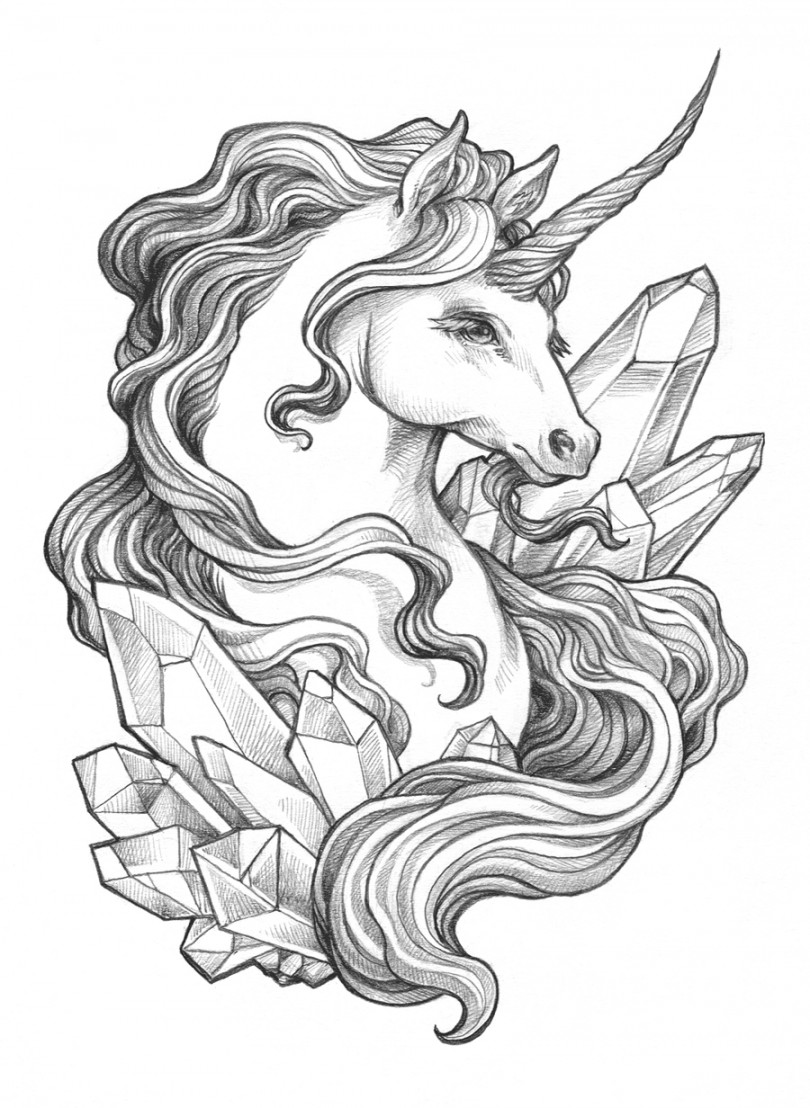 Crystal Unicorn Pencil Drawing by bluessence on DeviantArt