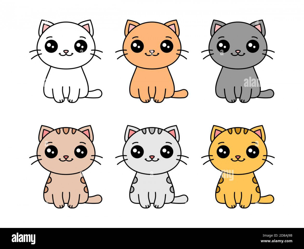 Cute cats set. Cartoon kawaii kitten characters collection