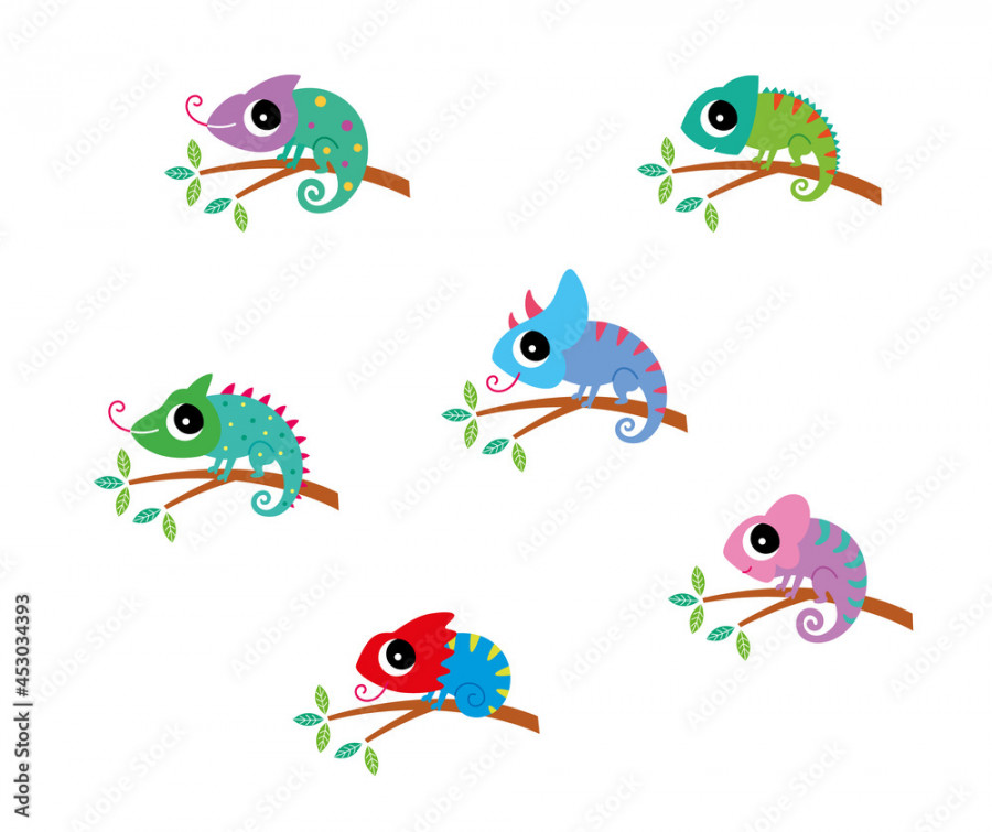 cute chameleon cartoon vector clipart drawing Stock-Vektorgrafik