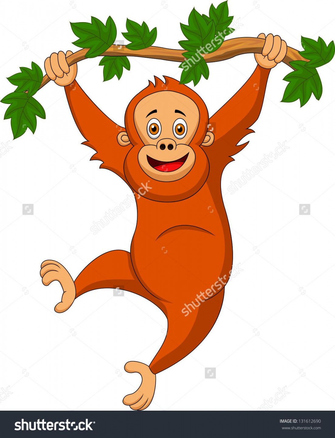 Cute Orangutan Cartoon Hanging On Tree Stock Vector (Royalty Free