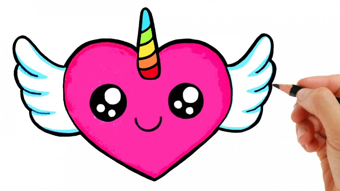 DRAWING AND COLORING A HEART UNICORN KAWAII