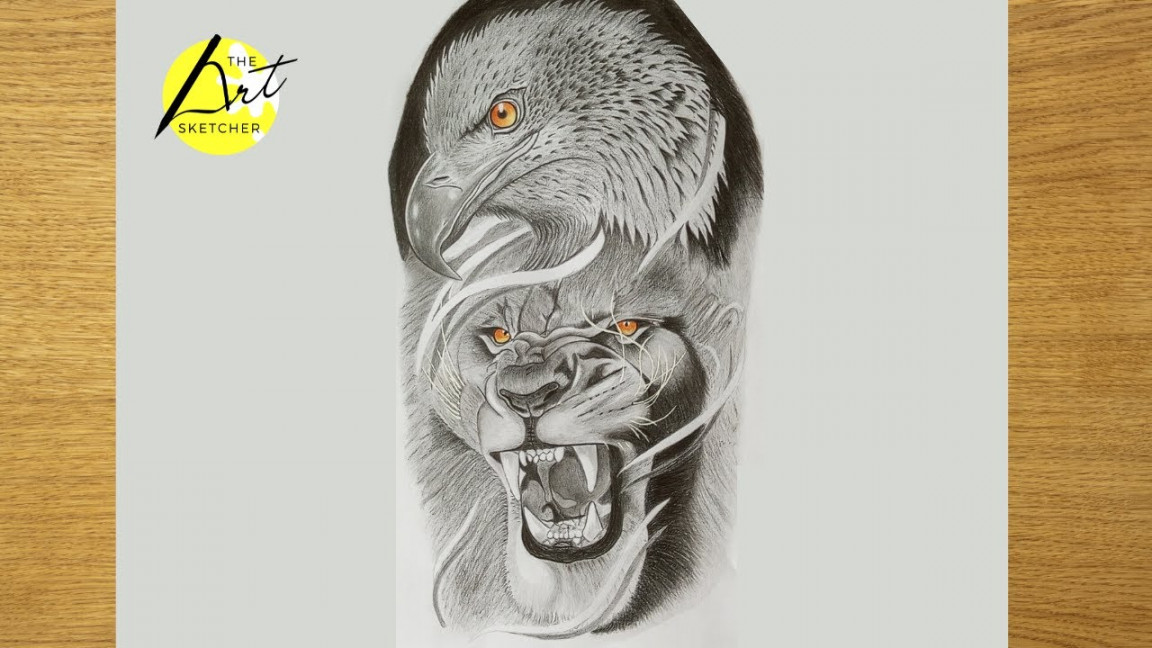 Drawing Eagle & Lion with Graphite Pencil  Eagle and Lion Drawing Time  lapse