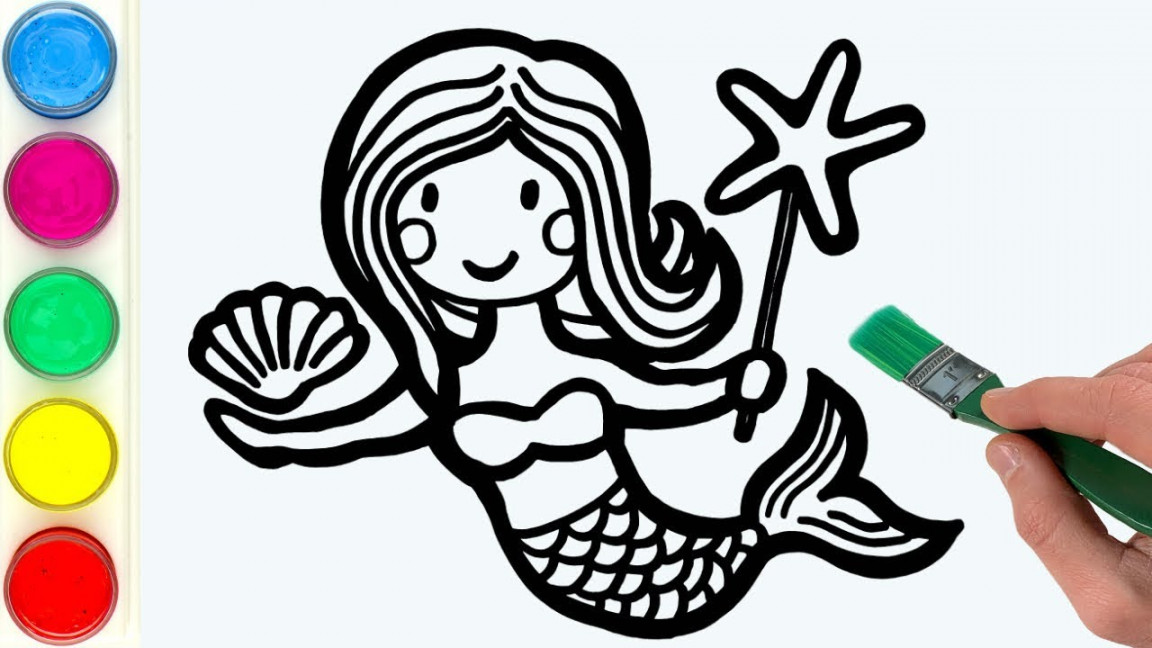 Drawing Mermaid in the Sea and Glitter Coloring for kids, toddlers  Art  activities for children