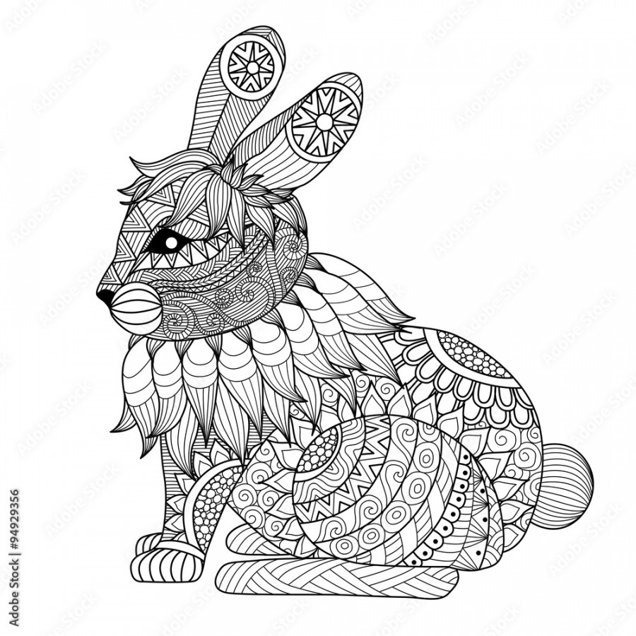 Drawing zentangle rabbit for coloring page, shirt design effect