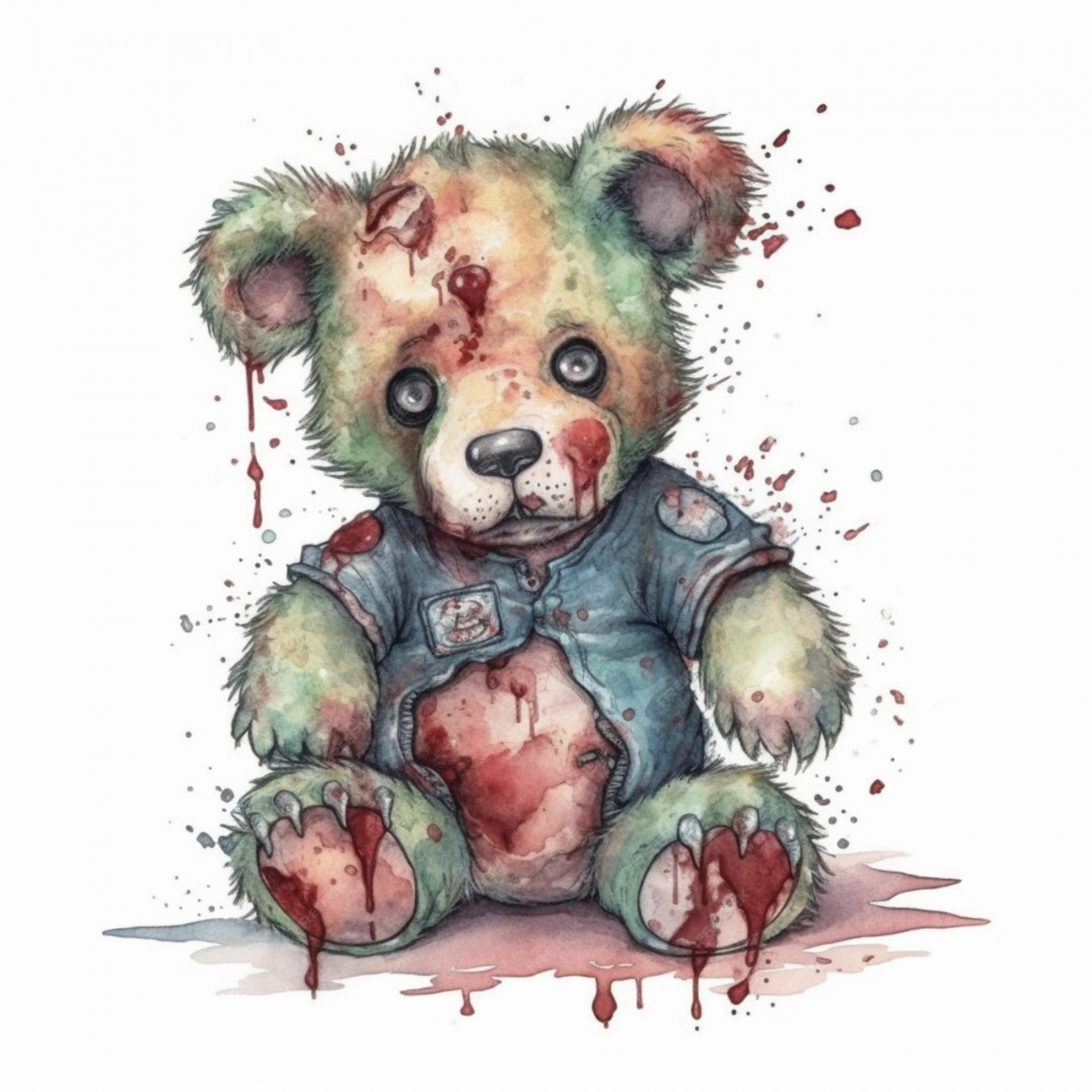 Eine aquarellillustration eines zombie-teddybären, an dessen