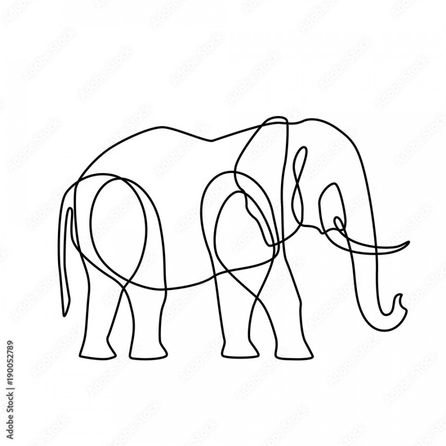 Endless line art illustration of elephant