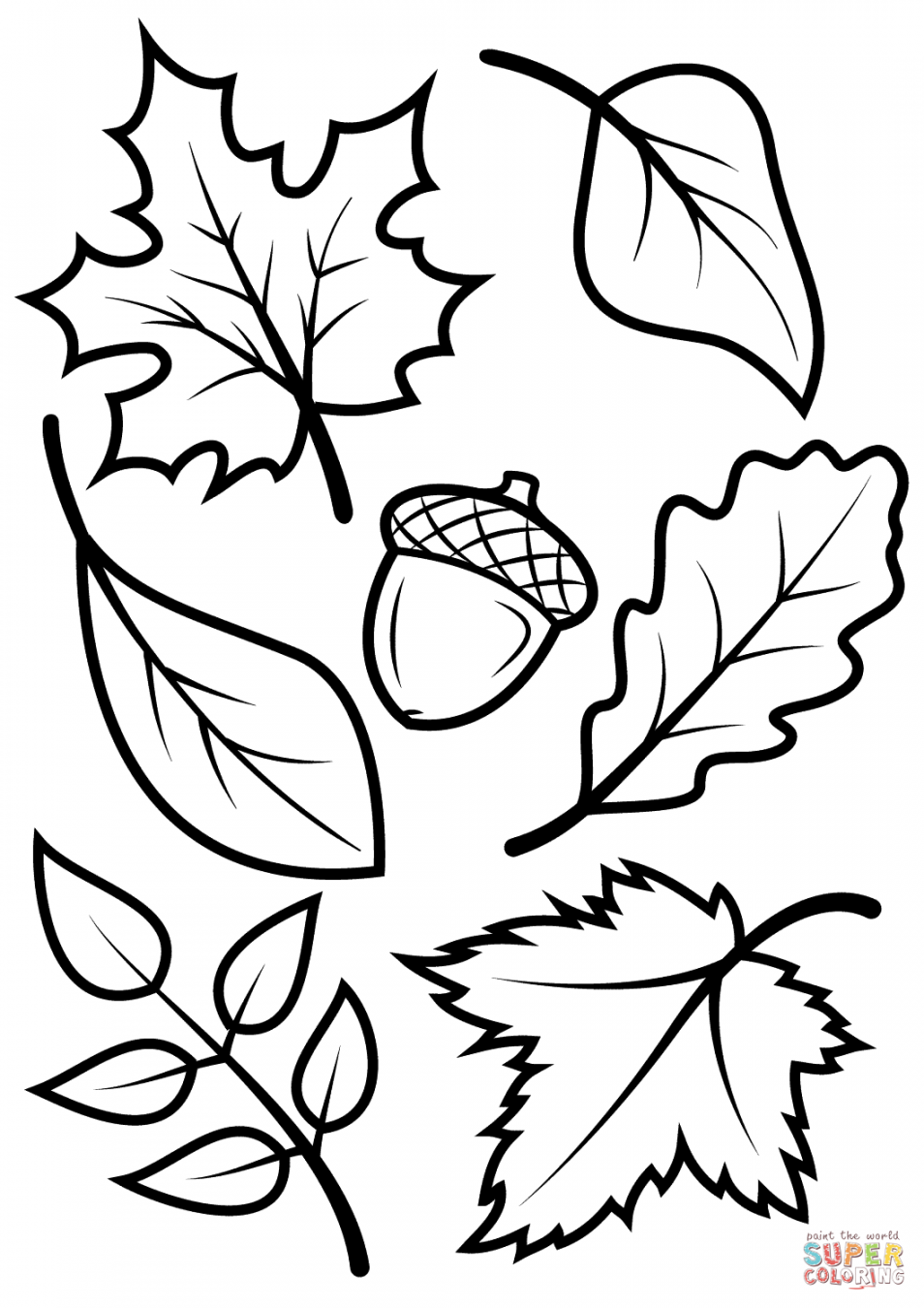 Fall Leaves and Acorn coloring page  Free Printable Coloring Pages