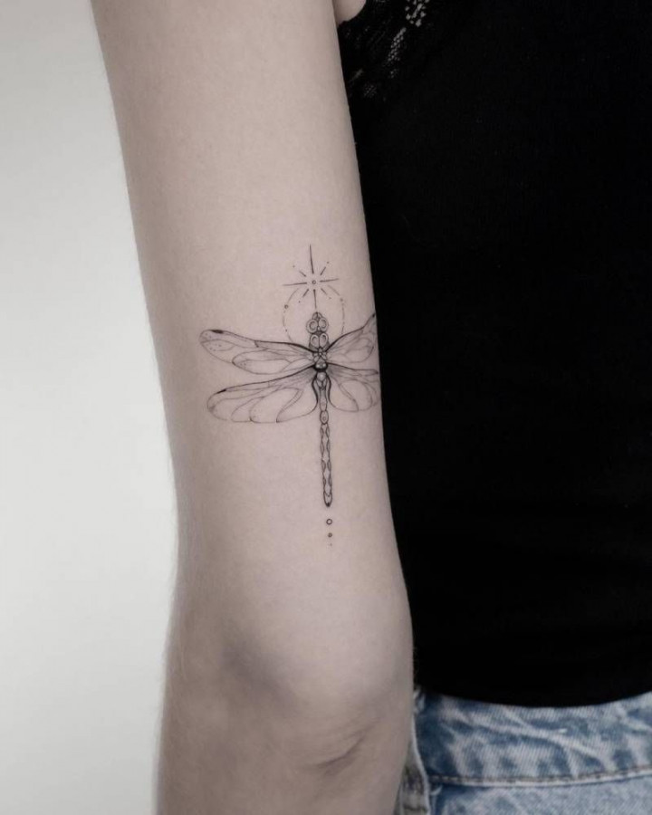 Fine line dragonfly tattoo  Dragonfly tattoo, Small dragonfly