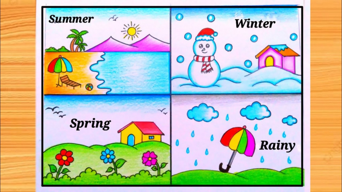 Four season drawing /Season sketch drawing for project /How to draw weather  season drawing very easy