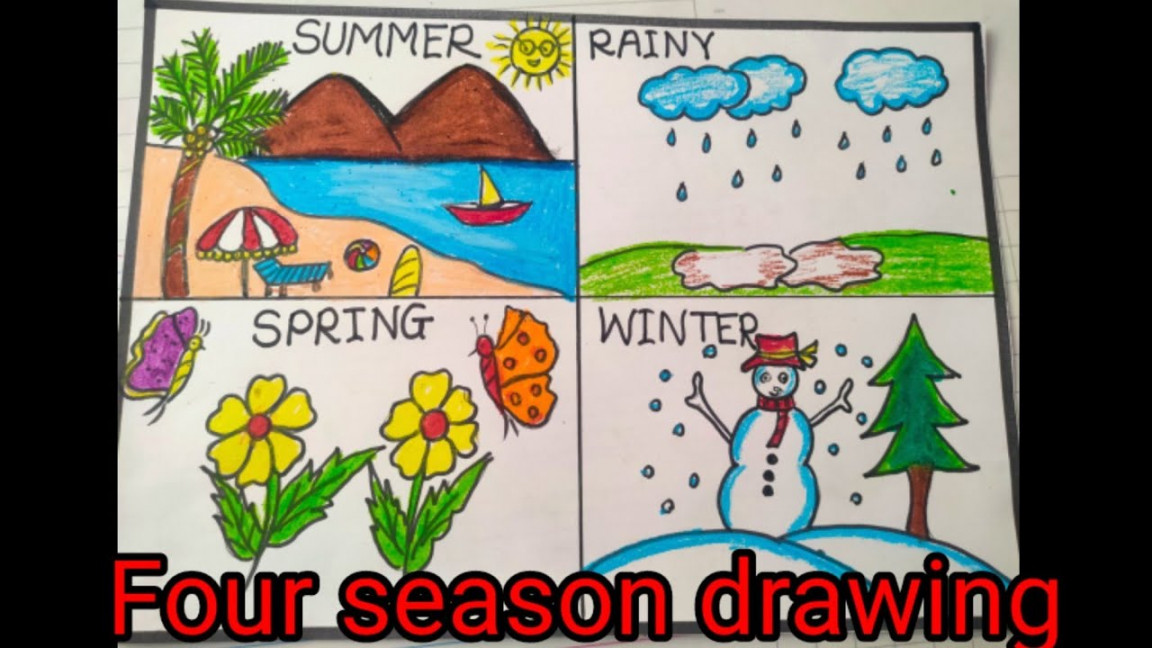 four seasons drawing #howtodrawfourseasonsdrawing summer rainy winter  spring season drawing#season