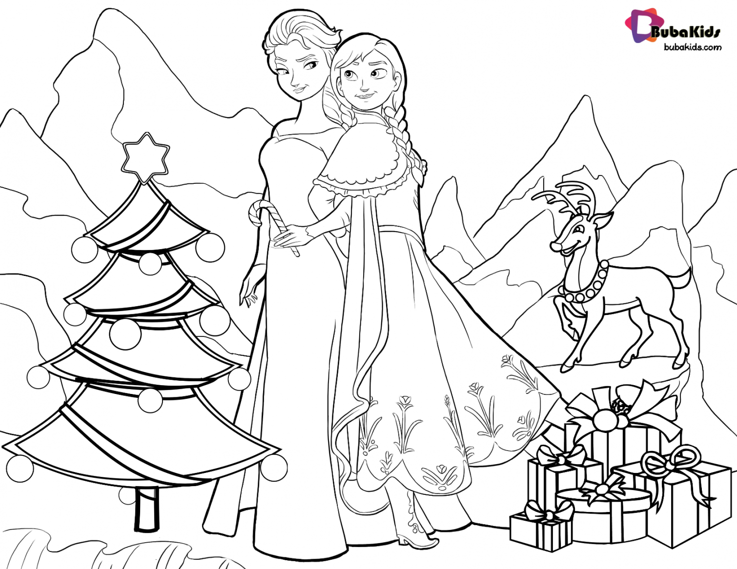 Frozen Queen Elsa and Princess Anna Christmas coloring page