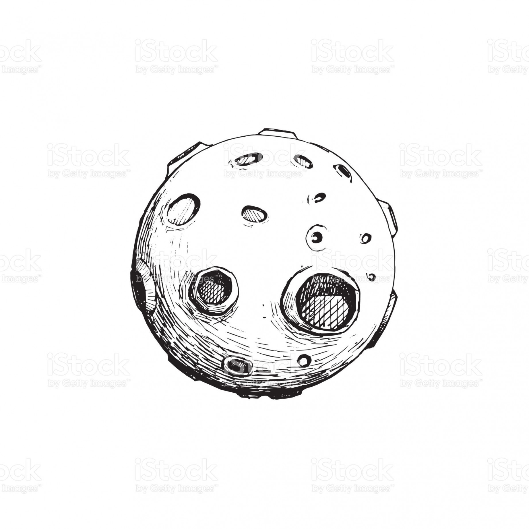 full moon with craters. vector illustration hand draw