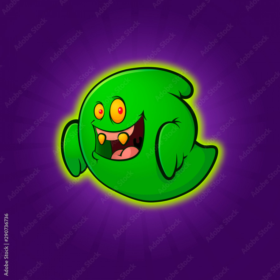 Ghost halloween. Drawing of a green ghost in cartoon style