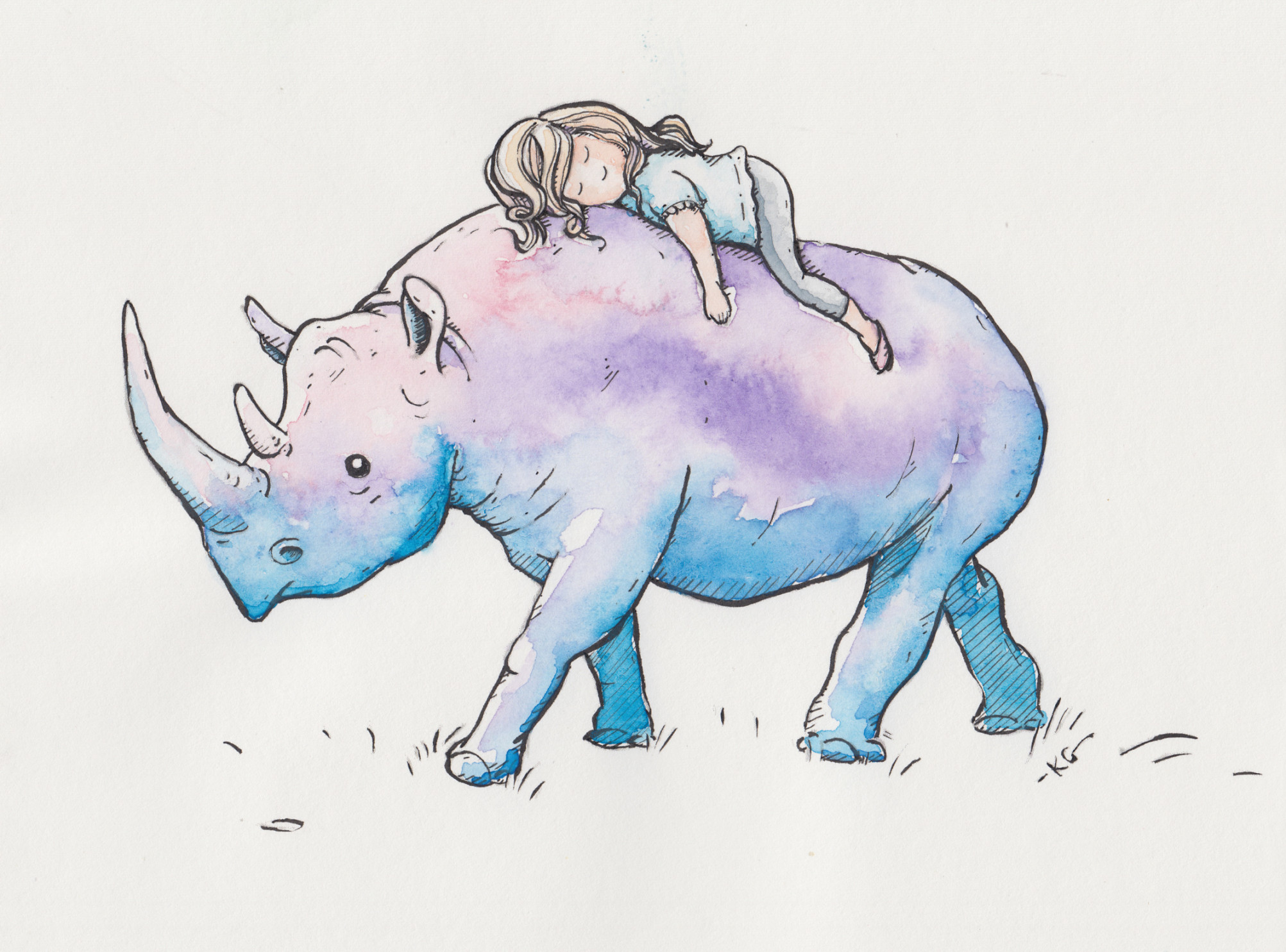 Girl with her Magical Rhino Friend- Critiques welcomed!  SVSLearn