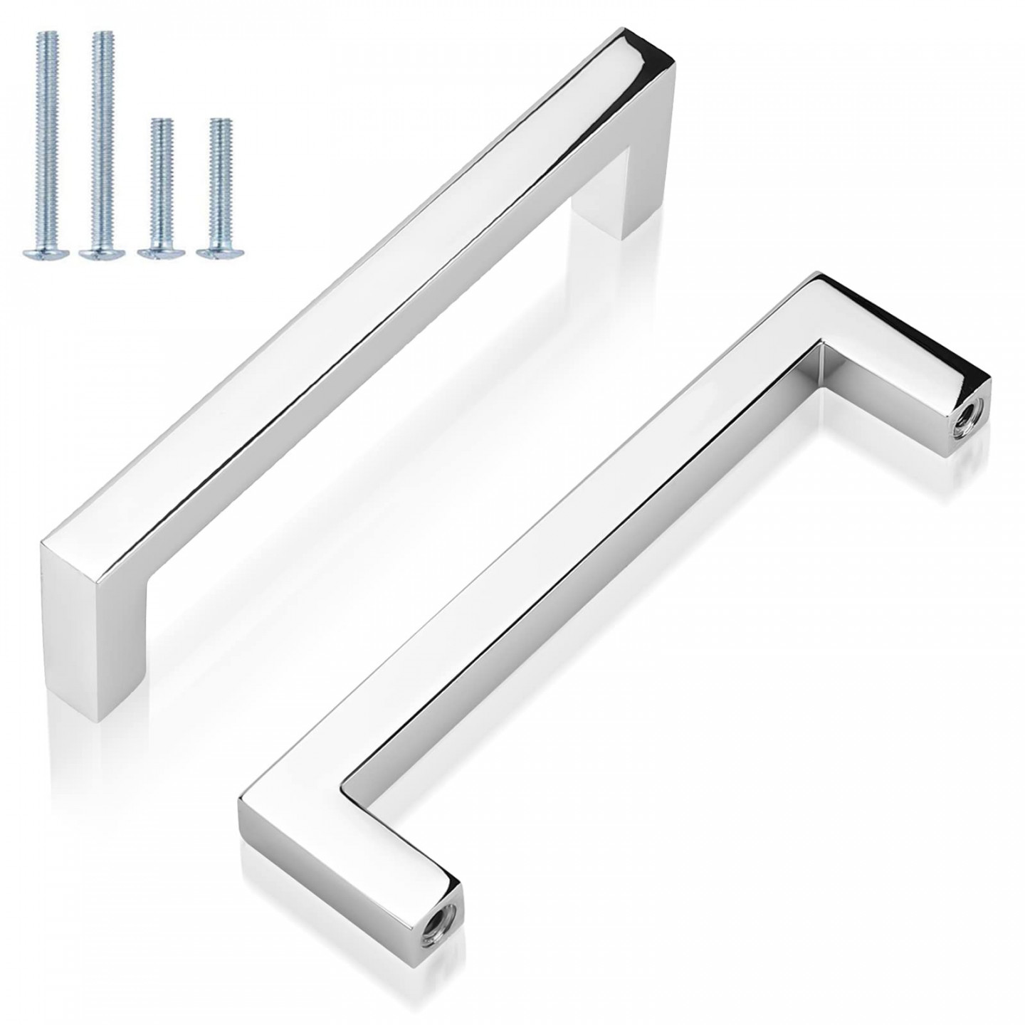 GOBEKOR  Pack Polished Chrome Cabinet Pulls Solid Drawer Pulls  -/in(mm) Hole Centers, Square Bar Kitchen Cupboard Handles Cabinet  Hardware