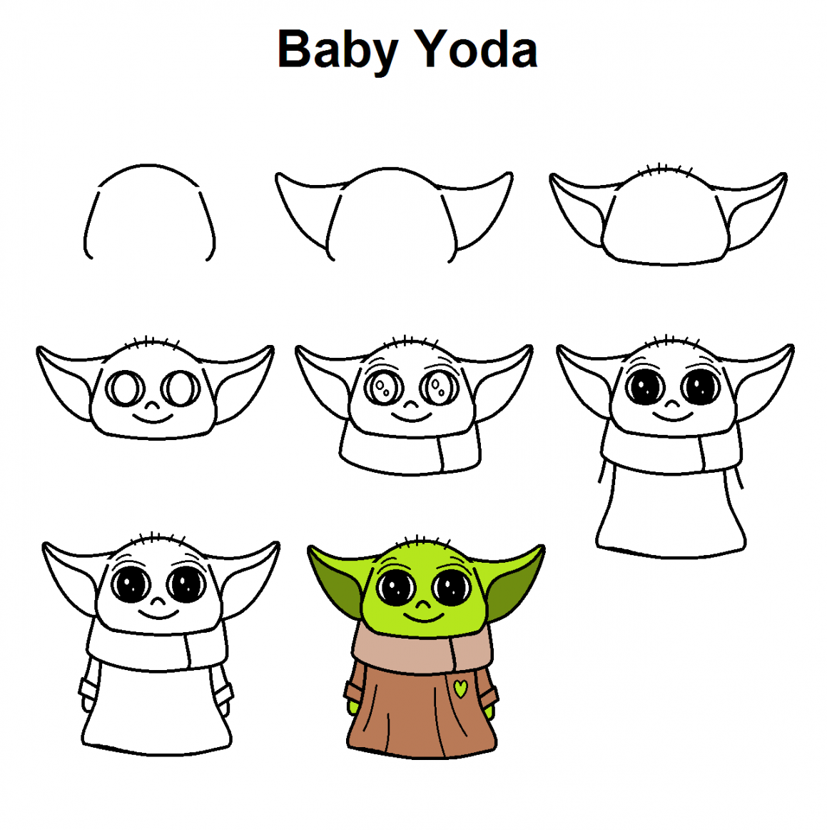 Grogu (Baby Yoda)  Cute easy drawings, Easy drawings for kids