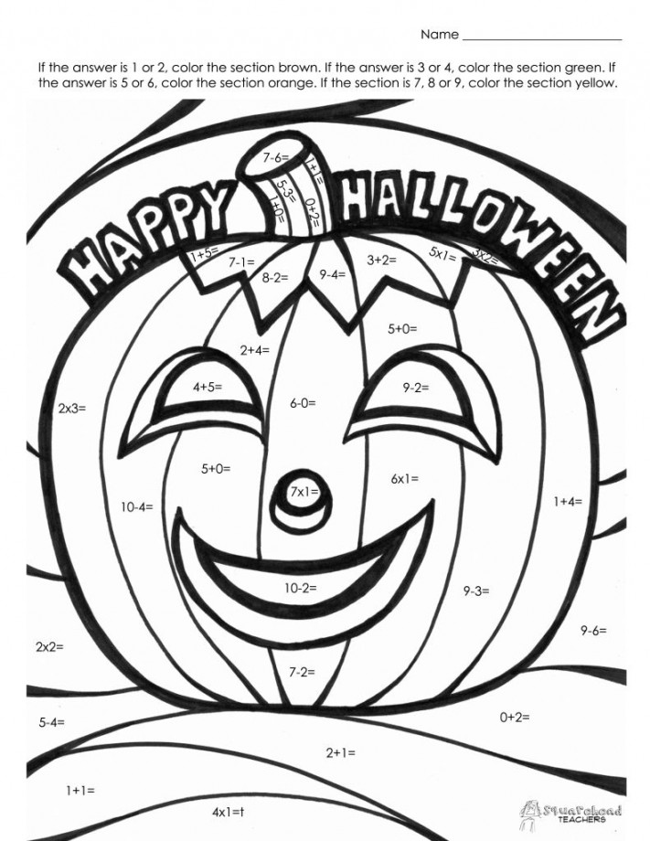 Halloween Math Fact Coloring Page  Halloween math, Halloween